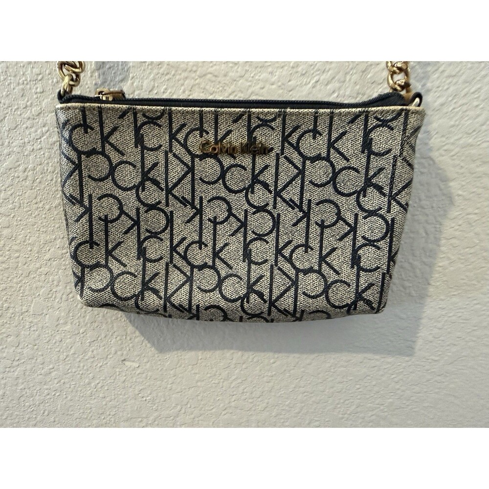 Calvin Klein Monogram Print Crossbody Bag Designer Purse Handbag Neutral